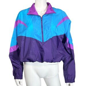 NIKE Windbreaker Women M Oversized Blue Purple Colorblock 90s Vintage Zip Jacket